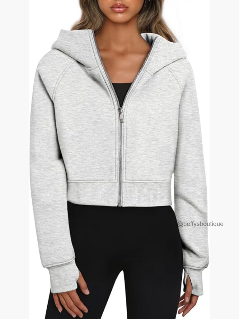 Womens Zip Up Cropped Hoodie Fleece Jacket Y2k Fall Casual Winter Tops 2026